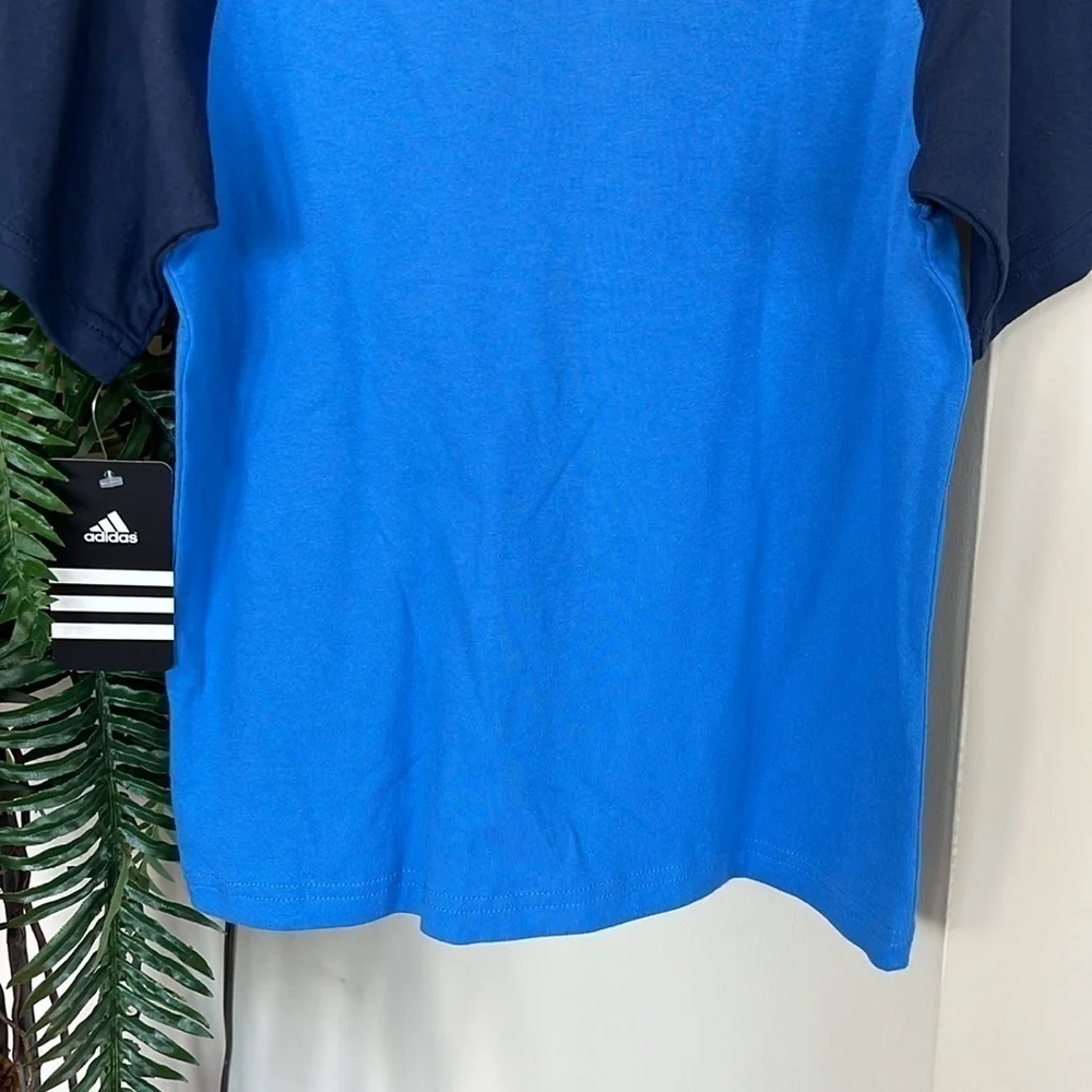 Brand New Adidas Blue Colorblock Shirt Fire Flames Graphic Print Athletic Top